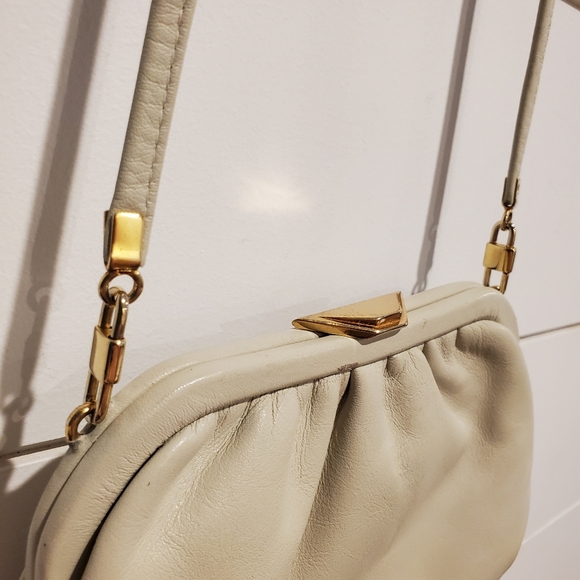 Vintage leather mini purse jane shilton small crossbody bag art deco cream gold - Picture 3 of 16